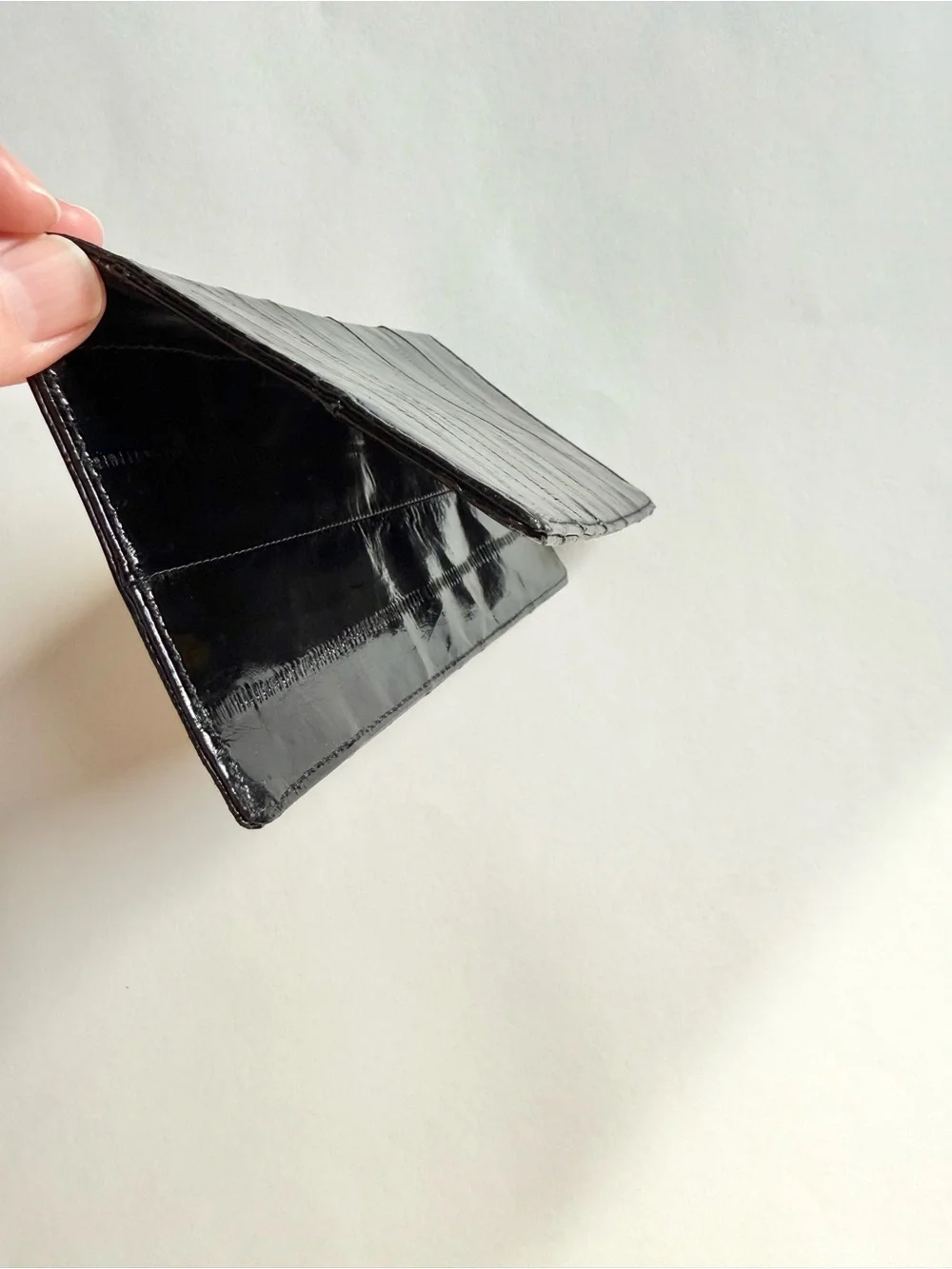 Vintage Black Glossy Eel Leather Long Wallet
